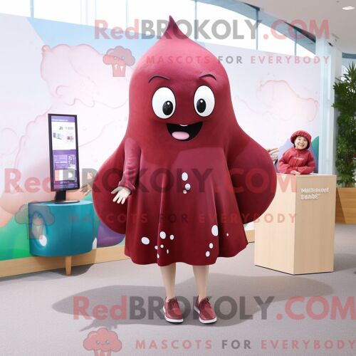 Costume De Mascotte Redbrokoly De Stingray Marron Habillé Avec Une Jupe-Culotte Et Des Pinces À Cheveux