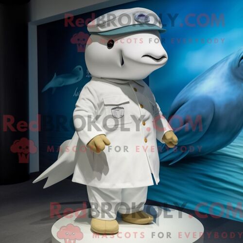 Costume Mascotte Redbrokoly De Baleine Blanche Personnage Habillé D Un Bermuda Et De Bérets