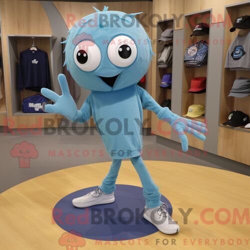 Personnage De Costume De Mascotte Redbrokoly Cyan Spider Habillé Avec Un T-Shirt À Manches Longues Et Des Lacets De Chaussures