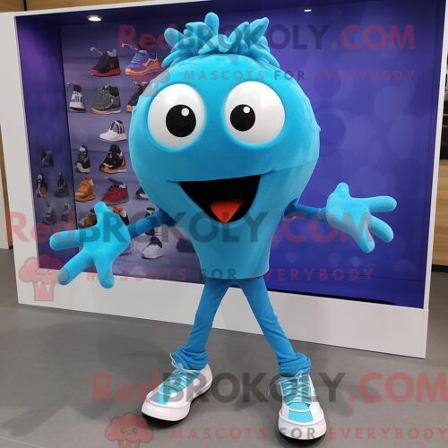 Personnage De Costume De Mascotte Redbrokoly Cyan Spider Habillé Avec Un T-Shirt À Manches Longues Et Des Lacets De Chaussures
