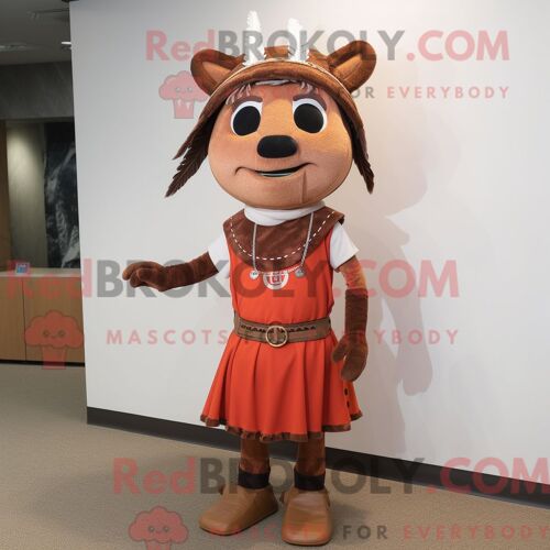 Costume De Mascotte Redbrokoly De Chef De Rouille Habillé D Une Robe Fourreau Et De Bretelles