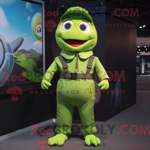 Costume Mascotte Redbrokoly De Morue Vert Citron Personnage Habillé Avec Une Combinaison Et Des Bretelles