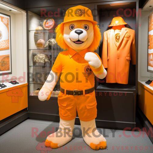 Costume De Mascotte Redbrokoly De Lion Tamer Orange Habillé D Une Robe Fourreau Et De Bérets