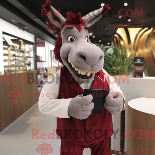 Costume Mascotte Redbrokoly D Âne Marron Habillé D Un Jegging Et De Pochettes De Costume