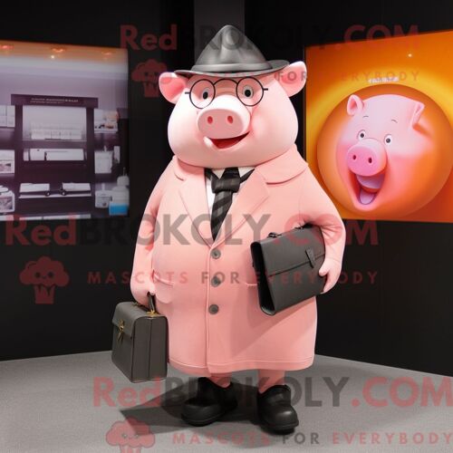 Personnage Mascotte Redbrokoly D Un Cochon Pêche Habillé D Un Manteau Et De Portefeuilles