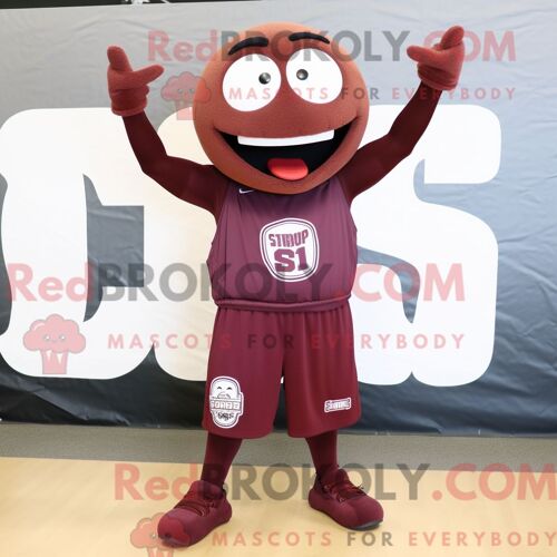 Personnage Mascotte Redbrokoly D Un Ballon De Basket Marron Habillé D Un Body Et De Pinces À Chaussures