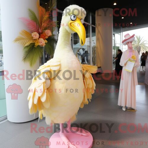 Personnage Mascotte Redbrokoly D Un Flamant Jaune Habillé D Une Robe De Mariée Et De Montres