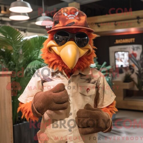 Personnage Mascotte Redbrokoly D Un Coq De Rouille Habillé D Un Polo Et De Casquettes