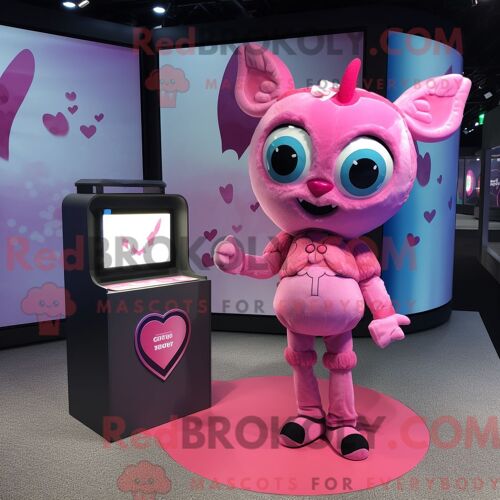 Personnage Mascotte Redbrokoly D Un Cupidon Rose Habillé D Un Col Roulé Et De Porte-Monnaie