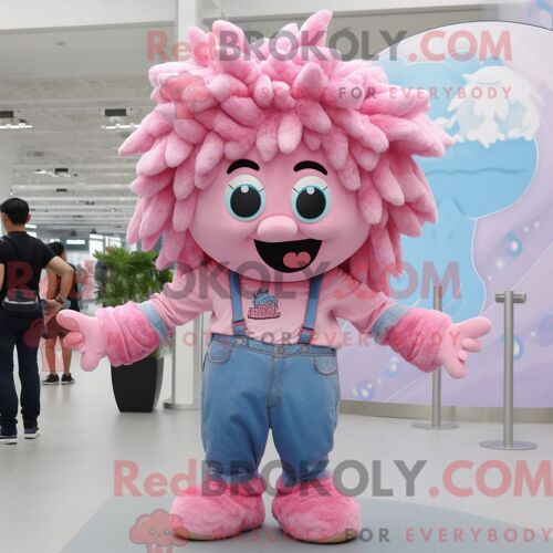 Personnage Mascotte Redbrokoly D Une Glace Rose Habillée D Un Short En Jean Et De Pinces À Cheveux