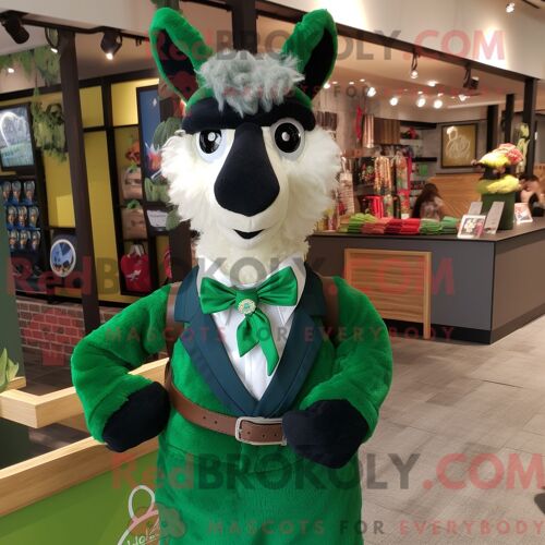 Costume De Mascotte Redbrokoly De Lama Vert Forêt Personnage Habillé Avec Un Polo Et Des Noeuds Papillons