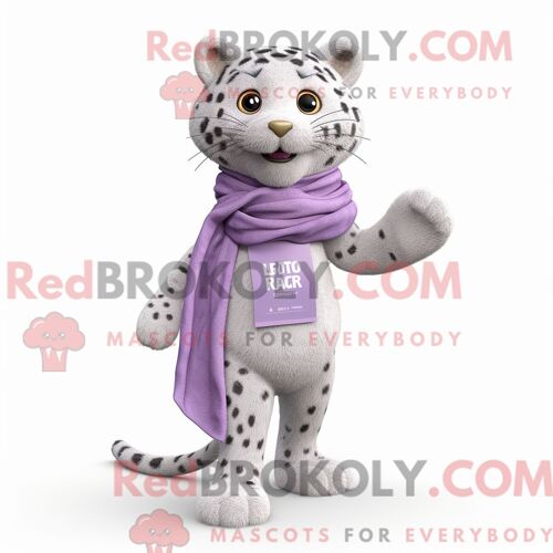 Costume De Mascotte Redbrokoly De Léopard Lavande Personnage Habillé Avec Un Jean Maman Et Des Clips Écharpe