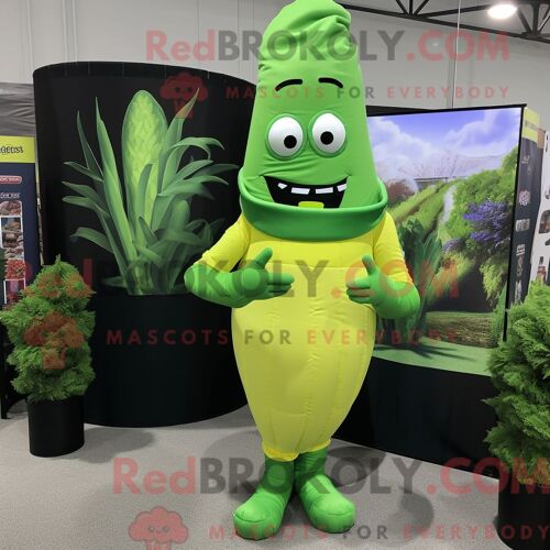 Costume Mascotte Redbrokoly D Asperges Vert Citron Habillé D Un Col Roulé Et De Pochettes De Costume