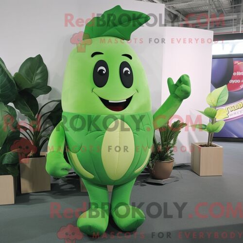 Costume De Mascotte Redbrokoly De Haricot Vert Habillé D Un T-Shirt À Col En V Et De Coussinets Pour Les Pieds