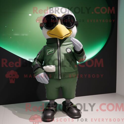 Costume De Mascotte Redbrokoly De Pingouin Vert Habillé D Une Veste De Moto Et De Montres Intelligentes