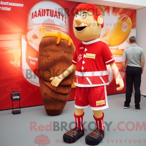 Personnage Mascotte Redbrokoly D Un Lama Rouille Habillé D Une Combinaison Et De Sacs Besaces