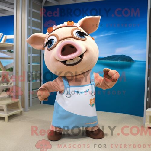 Personnage Mascotte Redbrokoly D Un Sniper Rose Habillé D Un Maillot De Bain Et De Bandeaux