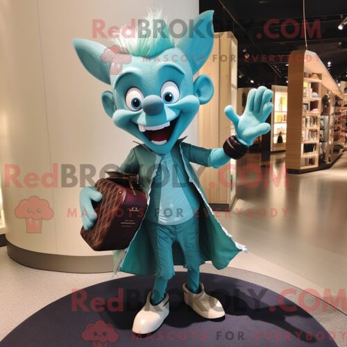 Personnage Mascotte Redbrokoly D Une Fée Des Dents Turquoise Habillée D Une Veste En Cuir Et De Pochettes