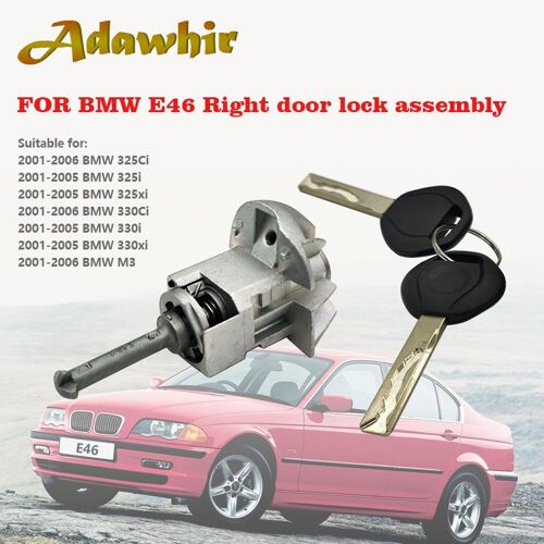Pour Bmw 2001-2006 E46 3 Series Ensemble Cylindre De Serrure De Porte Droite, Avec 2 Clés 51217019976