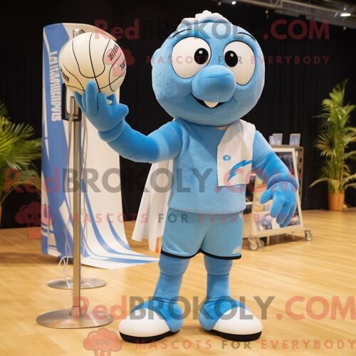 Costume De Mascotte Redbrokoly De Ballon De Volley-Ball Bleu Ciel Habillé Avec Un Pantalon De Jogging Et Des Écharpes