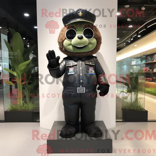 Personnage De Costume De Mascotte Redbrokoly D Officier De Police Habillé D Une Veste En Cuir Et De Coussinets De Pied