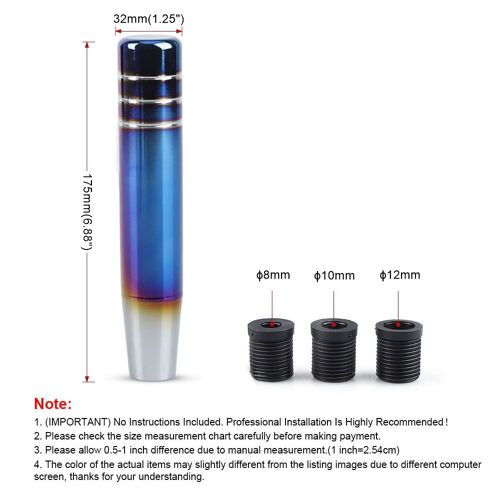 Pommeau De Levier De Vitesse Bleu Brûlé, Aluminium De Voiture Universel, Manette De Vitesse Automatique De Course, Tête De Levier, Style Jdm Avec Trois Adaptateurs, 9cm, 13cm, 17.5cm