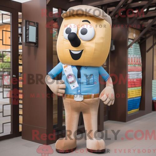 Costume Mascotte Redbrokoly De Tan Candy Personnage Habillé D Un Jean Et De Pochettes De Costume