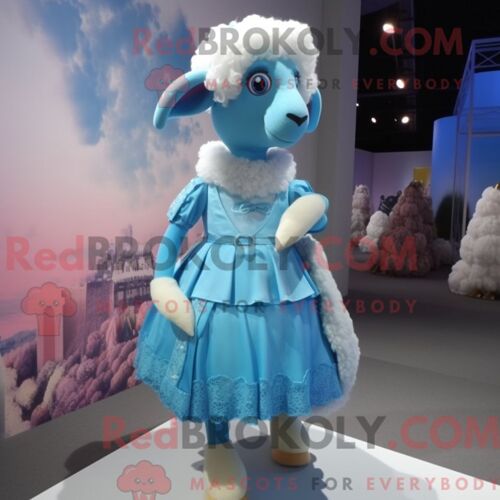 Personnage Mascotte Redbrokoly D Un Mouton Bleu Ciel Habillé D Une Jupe Et De Pinces À Chaussures