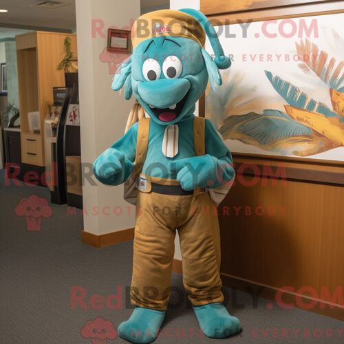 Personnage Mascotte Redbrokoly D Un Crocodile Pêche Habillé D Un Maillot De Bain Et D Épinglettes
