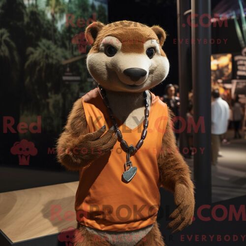 Personnage Mascotte Redbrokoly D Une Mangouste Brune Habillée D Un Débardeur Et De Colliers
