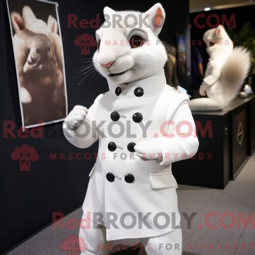 Personnage Mascotte Redbrokoly D Un Écureuil Blanc Habillé D Un Col Roulé Et De Boutons De Manchette