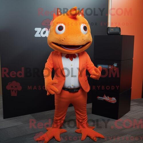 Costume Mascotte Redbrokoly D Axolotls Orange Personnage Habillé Avec Un Costume Et Des Bracelets