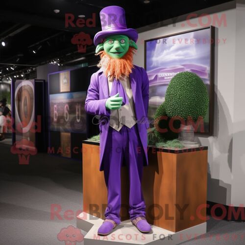 Personnage De Costume De Mascotte Redbrokoly De Chapeau De Lutin Violet Habillé D Un Pantalon Chino Et De Pochettes De Costume