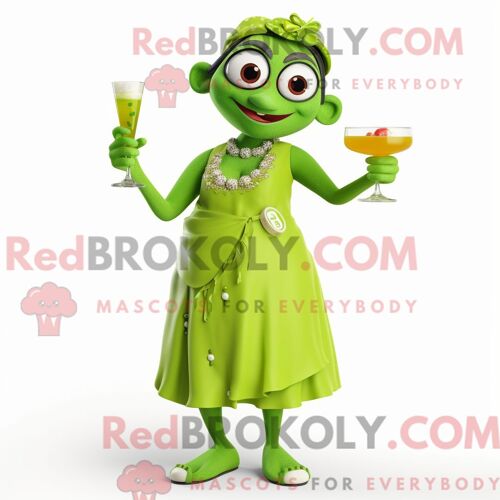 Costume De Mascotte Redbrokoly Tikka Masala Vert Citron Habillé D Une Robe De Cocktail Et De Montres-Bracelets