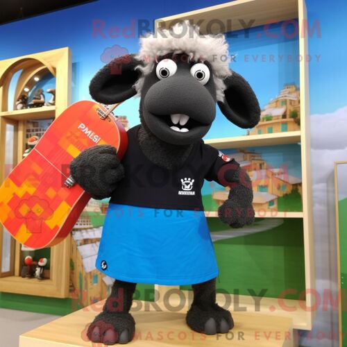 Costume De Mascotte Redbrokoly De Mouton Noir Habillé D Un Short Et De Broches