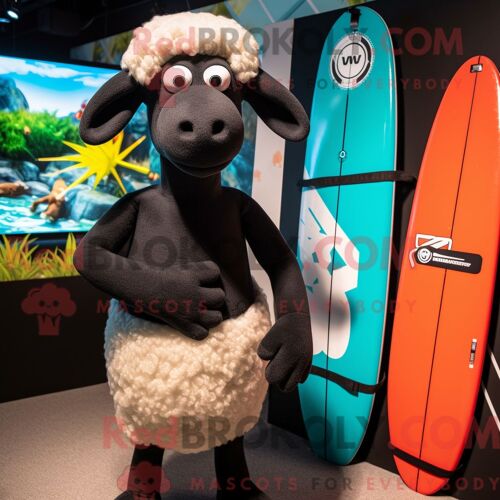 Costume De Mascotte Redbrokoly De Mouton Noir Habillé D Un Short Et De Broches