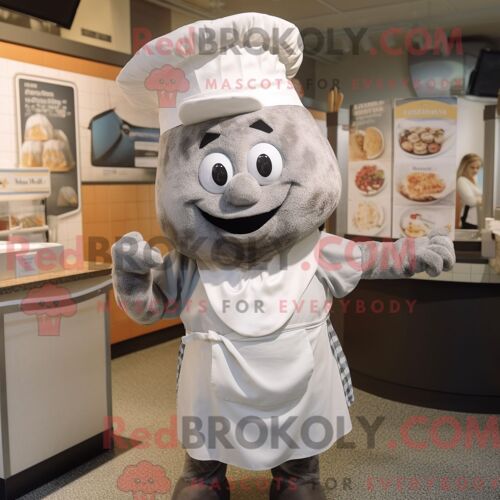 Personnage De Costume De Mascotte Redbrokoly De Chaudrée De Palourdes Grises Habillé D Une Combishort Et De Ceintures De Smoking