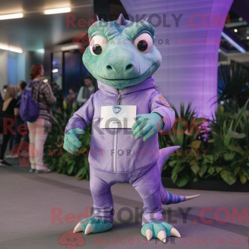 Costume Mascotte Redbrokoly De Lézard Lavande Habillé D Un Sweat-Shirt Et De Montres Numériques