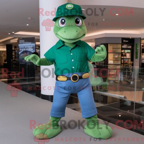 Costume Mascotte Redbrokoly De Tortue Verte Personnage Habillé Avec Un Jegging Et Une Casquette