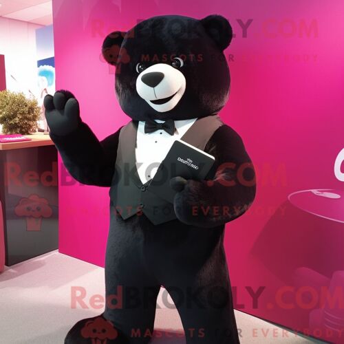 Costume De Mascotte Redbrokoly D Ours Magenta Habillé D Un Smoking Et De Pochettes