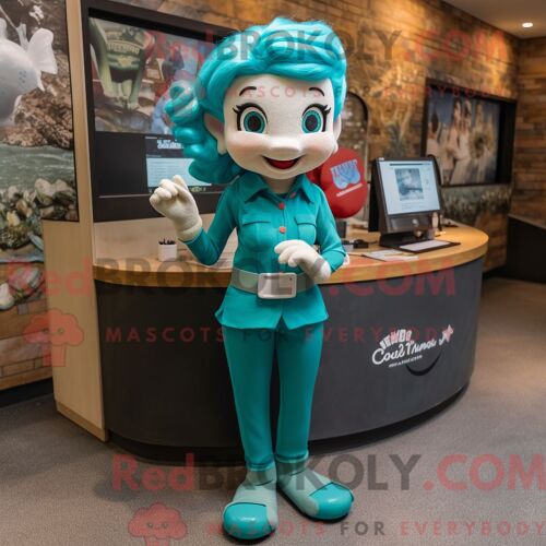 Personnage Mascotte Redbrokoly D Une Sirène Bleu Sarcelle Habillée D Une Combinaison Et De Montres Bracelet
