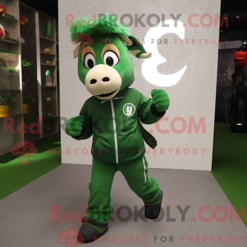 Personnage Mascotte Redbrokoly D Un Fer À Cheval Vert Forêt Habillé D Un Jogging Et De Porte-Clés
