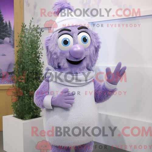 Personnage De Costume De Mascotte Redbrokoly De Glace À La Lavande Habillé Avec Un Pull Et Des Gants