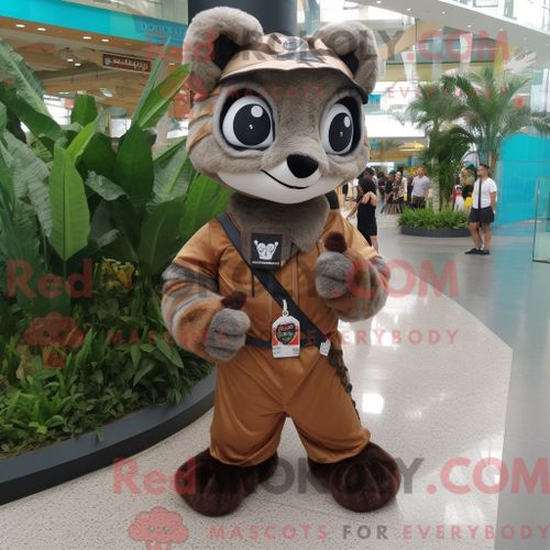 Costume Mascotte Redbrokoly De Civette Marron Habillé D Une Combinaison Et De Porte-Clés
