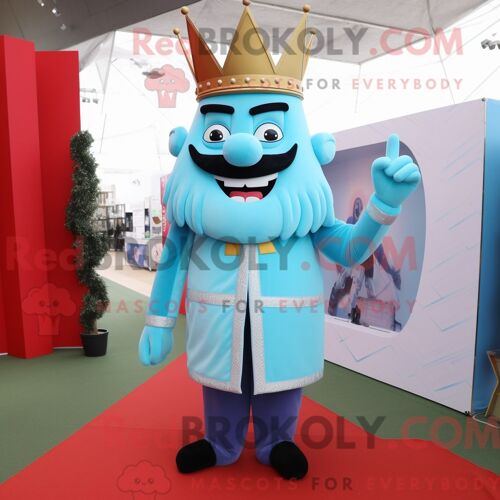 Costume De Mascotte Redbrokoly Du Roi Bleu Ciel Personnage Habillé Avec Un Pantalon De Costume Et Des Boucles D Oreilles
