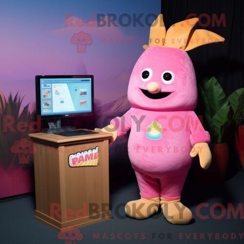 Costume Mascotte Redbrokoly De Mangue Rose Habillé D Un Pull Et De Porte-Clés
