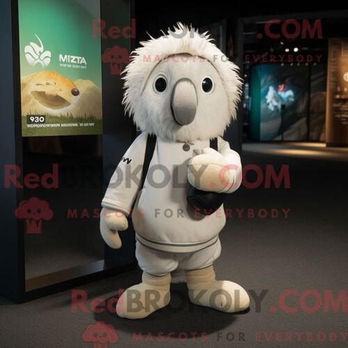 Costume Mascotte Redbrokoly De Kiwi Blanc Personnage Habillé Avec Un T-Shirt Graphique Et Des Mitaines