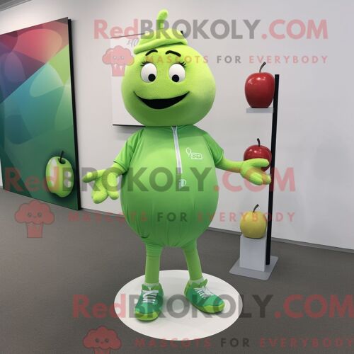 Personnage De Costume De Mascotte Redbrokoly De Pomme Vert Citron Habillé Avec Un T-Shirt À Col En V Et Des Pochettes