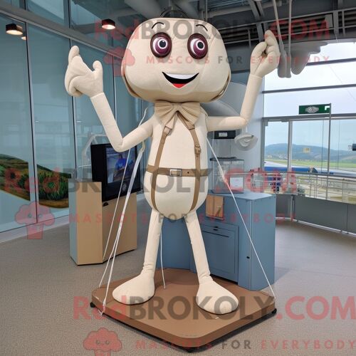 Personnage Mascotte Redbrokoly D Un Trapéziste Beige Habillé D Une Mini Robe Et De Porte-Documents