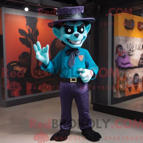 Costume De Mascotte Redbrokoly De Vampire Bleu Sarcelle Habillé D Un Polo Et De Bérets